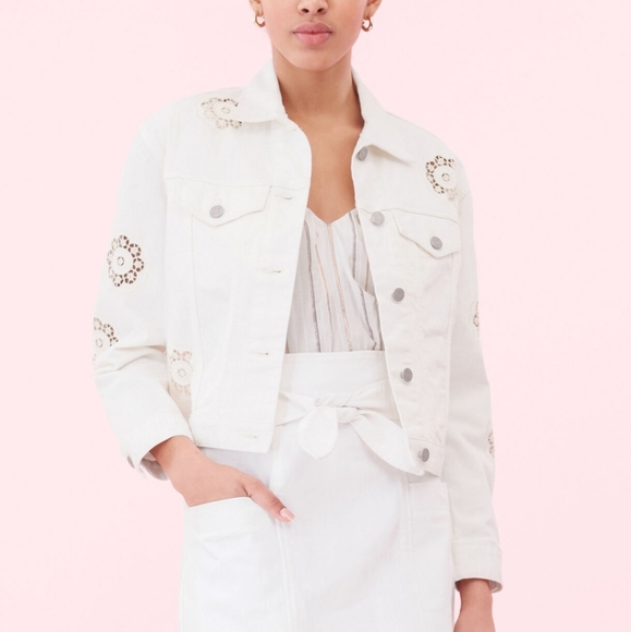 LA VIE REBECCA TAYLOR EYELET DENIM JACKET IN PEARL - Picture 4 of 16